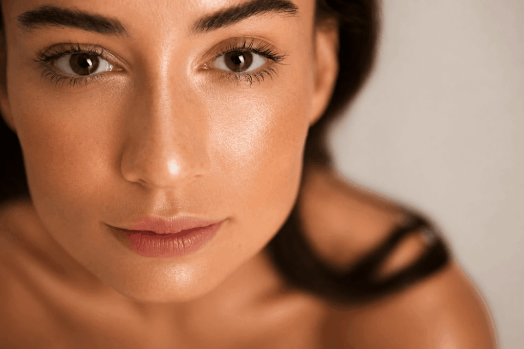 Primo piano di una donna con pelle del viso luminosa, immagine rappresentativa del trattamento skinbooster e della biorivitalizzazione viso